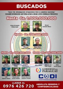 Governo do Paraguai oferece até 1 bilhão de guaranis por líderes do EPP