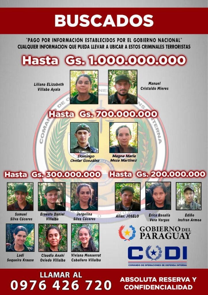 Governo do Paraguai oferece até 1 bilhão de guaranis por líderes do EPP